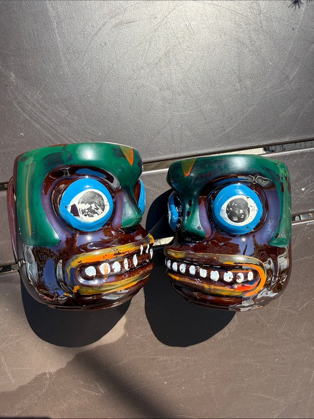 VTG 50s Tiki Totem Pole Face Mug by Victoria Ceramics set of 2